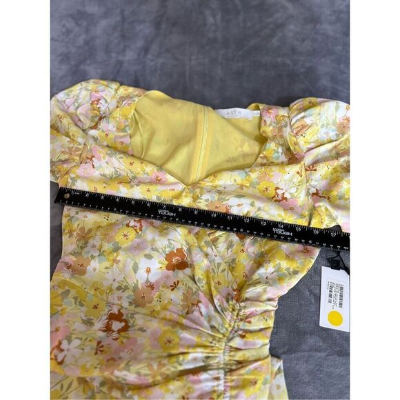 ASTR The Label Midi Dress Womens Small Yellow Rust Martina Floral Ruched NWT - Picture 8 of 14